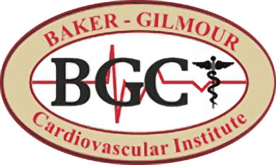 A logo for baker-gilmour cardiovascular institute.